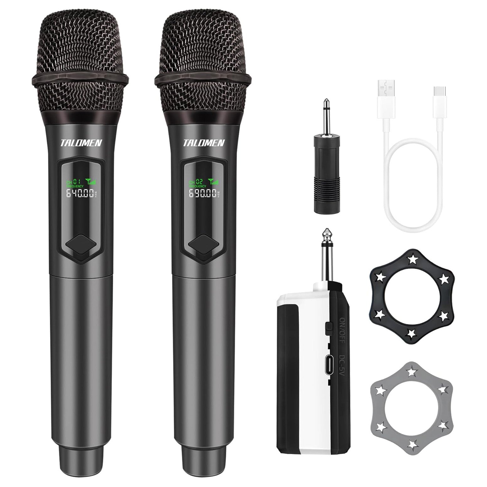 Wireless Professional Dual Handheld Cordless Dynamic Microphone Set with Rechargeable Receiver (160ft), Multi-venue Professional Use!