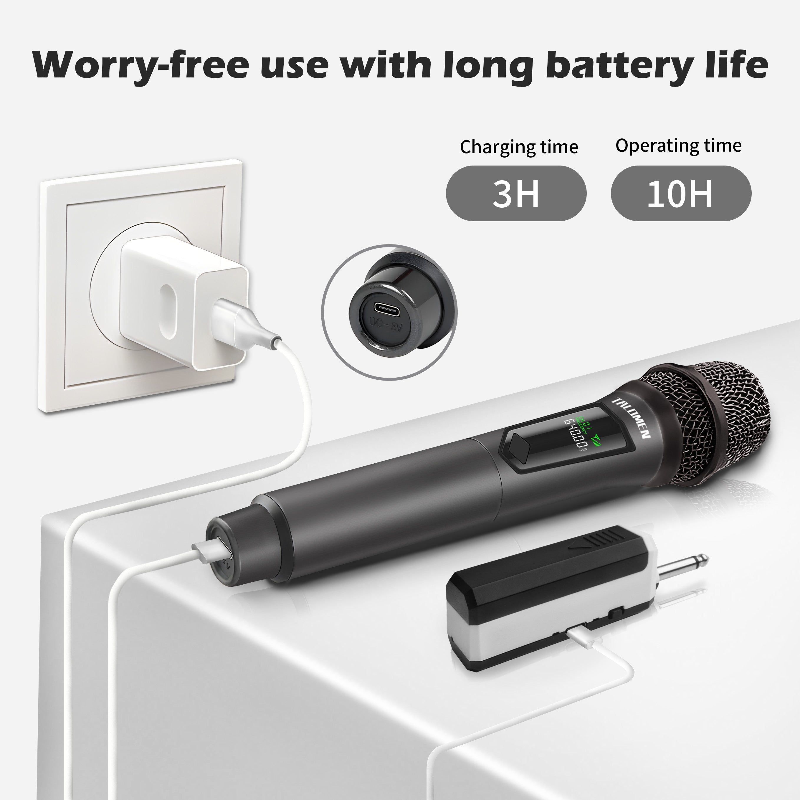 Wireless Professional Dual Handheld Cordless Dynamic Microphone Set with Rechargeable Receiver (160ft), Multi-venue Professional Use!